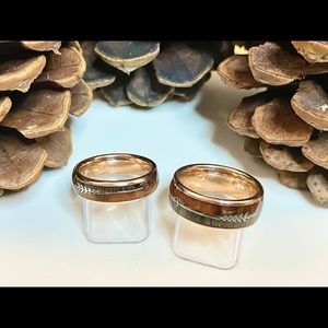 Rose Gold and Koa Wood Tungsten Carbide wedding, engagement, anniversary rings